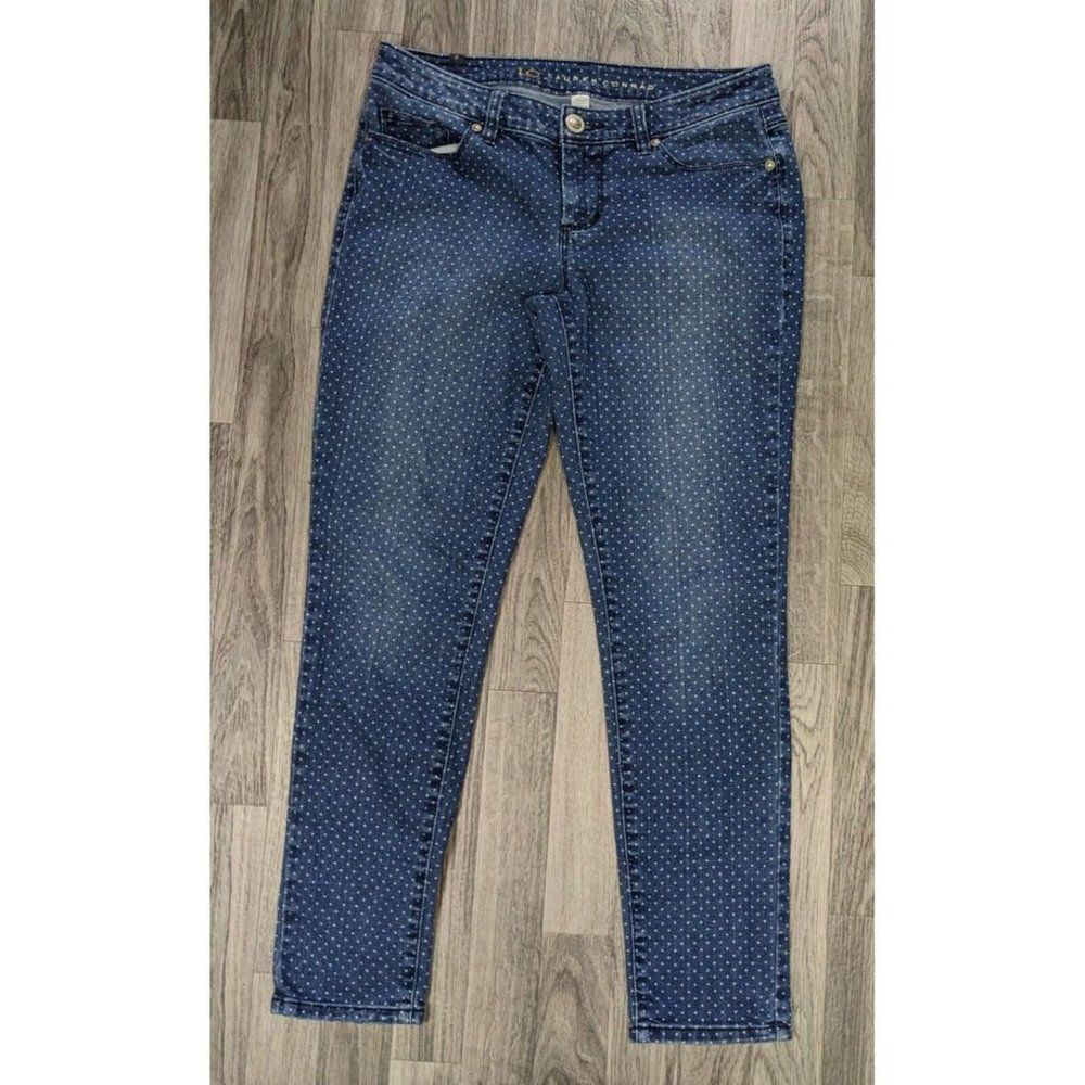 LC Lauren Conrad Womens Size 8 White Blue Polka Dot Skinny Denim Jeans